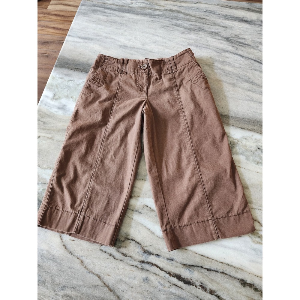 Y2K Ann Taylor LOFT Marisa Brown Cropped Bermuda Capri Size 0 Cotton BlendMi